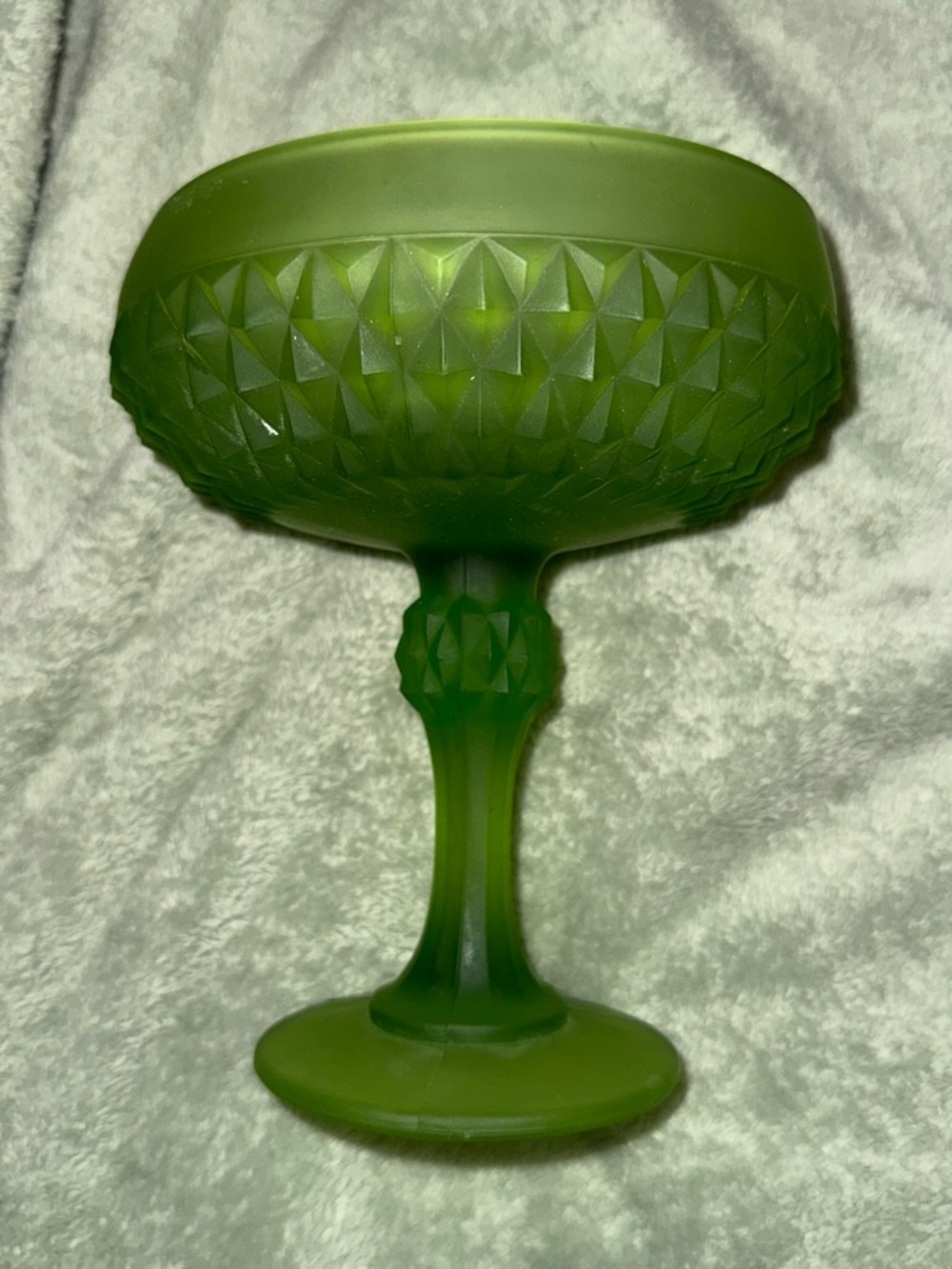Green Frosted Glass Compote Bowl